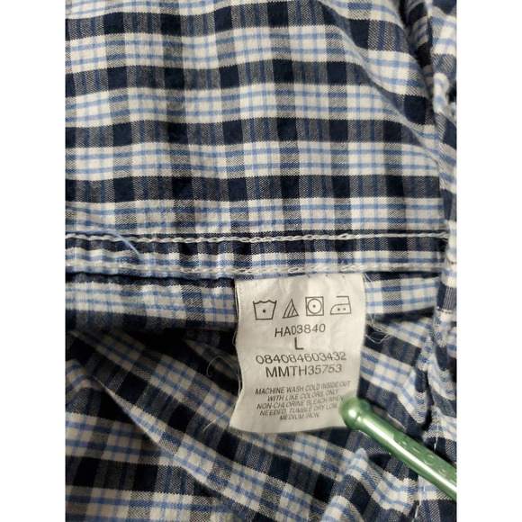 Wrangler Jeans Co Shirt Mens Large Button Down Blue White Plaid Cool Cotton - Picture 10 of 12